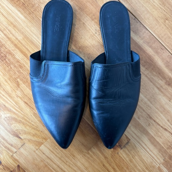 Vince Nadette Black Leather Pointed Toe Slip On Mules Flats Size 7.5 - Picture 3 of 9